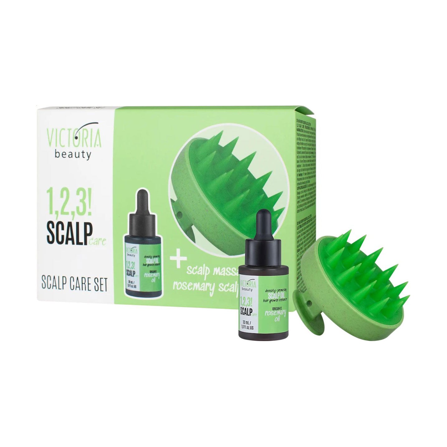 Набір для росту волосся Victoria Beauty 1, 2, 3! Scalp Care Set (олія, 30 мл + масажна щітка, 1 шт)